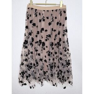 Y2K Skirt Womens Sz S Coquette Sheer Floral Mesh Midi‎ Sheer Tulle Romantic
